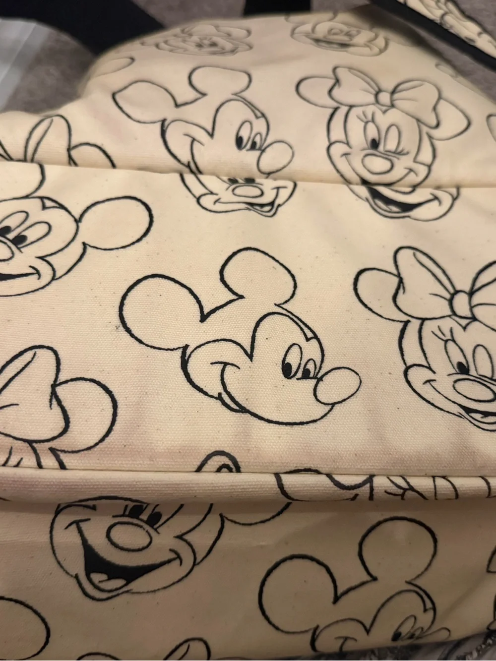 Petunia Pickle Bottom Kids Cream and Black Mickey & Minnie Print Diaperbag